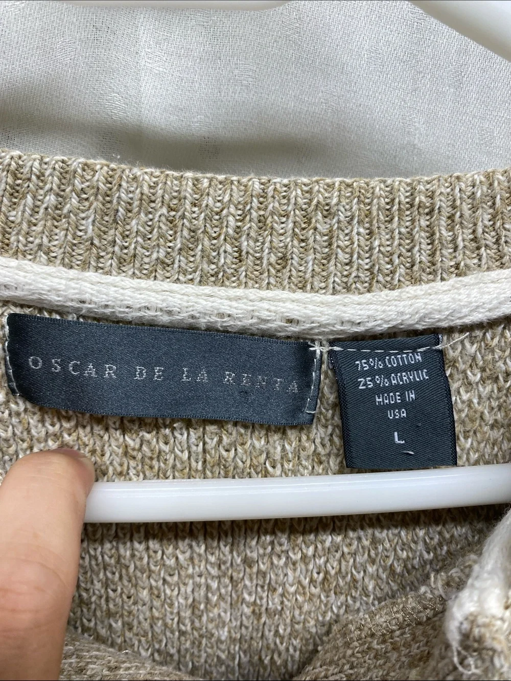 Oscar de la Renta Men's Beige Knit Henley Sweater Rugged Preppy Grandpacore USA